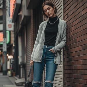Moussy for Japanese market Women's Knit Cardigan Sweater in Gray